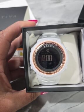 Ativa White Digital Watch with Rose Gold Accent
